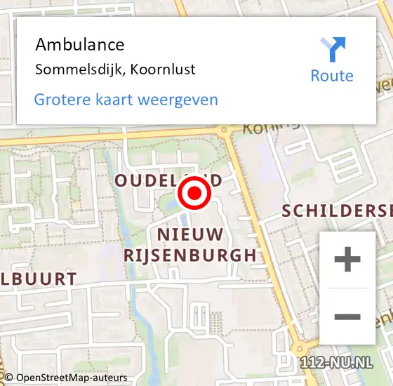 Locatie op kaart van de 112 melding: Ambulance Sommelsdijk, Koornlust op 15 november 2020 15:25