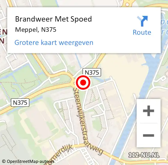 Locatie op kaart van de 112 melding: Brandweer Met Spoed Naar Meppel, N375 op 15 november 2020 17:32