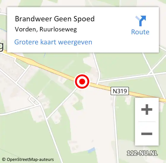 Locatie op kaart van de 112 melding: Brandweer Geen Spoed Naar Vorden, Ruurloseweg op 15 november 2020 23:44