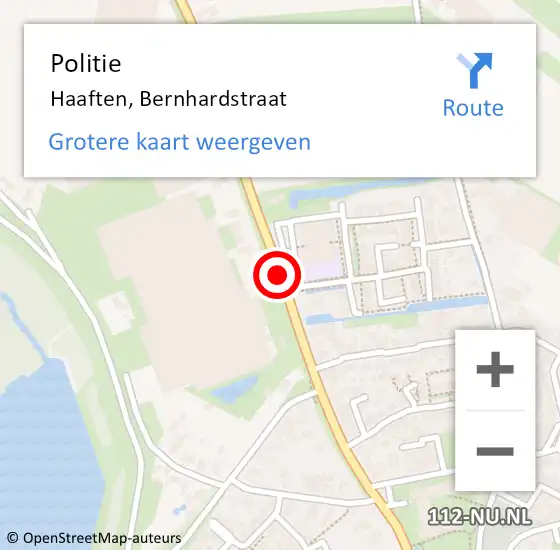 Locatie op kaart van de 112 melding: Politie Haaften, Bernhardstraat op 16 november 2020 08:26