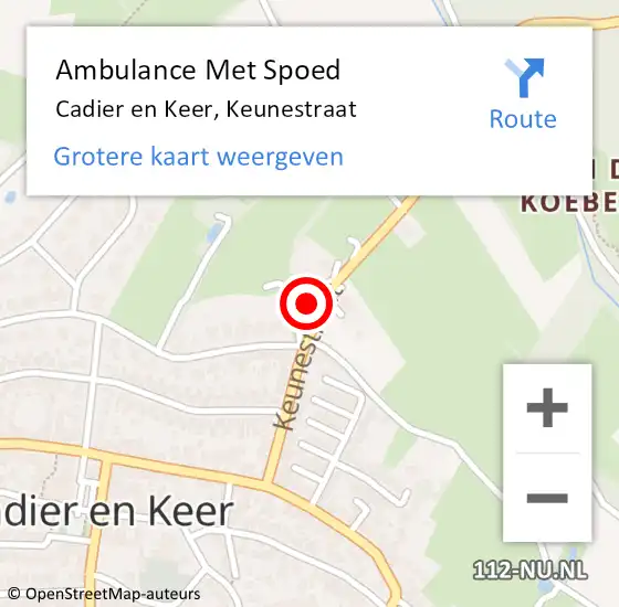 Locatie op kaart van de 112 melding: Ambulance Met Spoed Naar Cadier en Keer, Keunestraat op 24 mei 2014 15:12