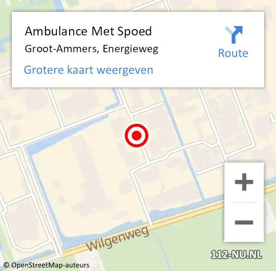 Locatie op kaart van de 112 melding: Ambulance Met Spoed Naar Groot-Ammers, Energieweg op 16 november 2020 12:14