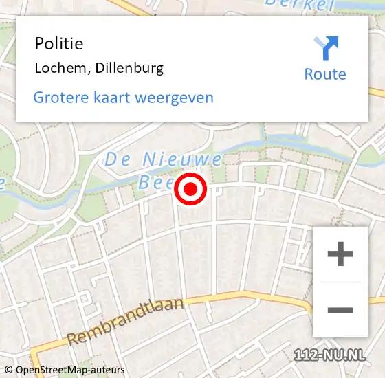 Locatie op kaart van de 112 melding: Politie Lochem, Dillenburg op 16 november 2020 17:21