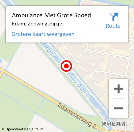 Locatie op kaart van de 112 melding: Ambulance Met Grote Spoed Naar Edam, Zeevangsdijkje op 16 november 2020 18:43
