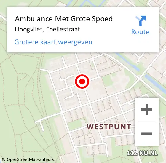 Locatie op kaart van de 112 melding: Ambulance Met Grote Spoed Naar Hoogvliet, Foeliestraat op 16 november 2020 19:21