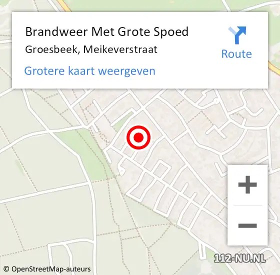 Locatie op kaart van de 112 melding: Brandweer Met Grote Spoed Naar Groesbeek, Meikeverstraat op 16 november 2020 19:24