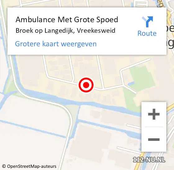 Locatie op kaart van de 112 melding: Ambulance Met Grote Spoed Naar Broek op Langedijk, Vreekesweid op 16 november 2020 20:39