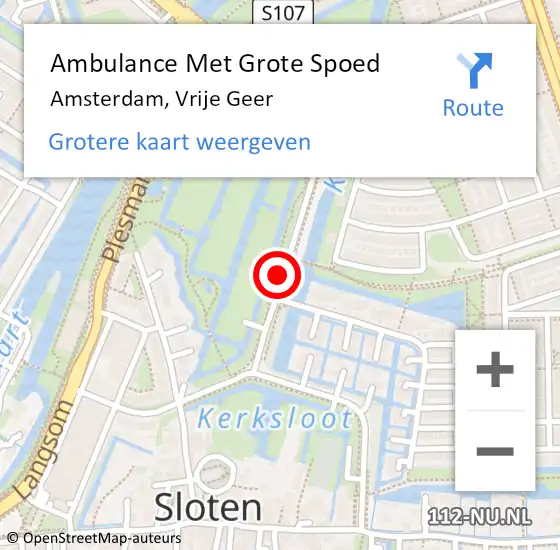 Locatie op kaart van de 112 melding: Ambulance Met Grote Spoed Naar Amsterdam, Vrije Geer op 16 november 2020 22:16
