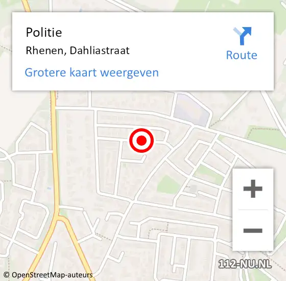 Locatie op kaart van de 112 melding: Politie Rhenen, Dahliastraat op 16 november 2020 22:27