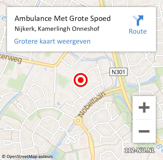 Locatie op kaart van de 112 melding: Ambulance Met Grote Spoed Naar Nijkerk, Kamerlingh Onneshof op 17 november 2020 08:10