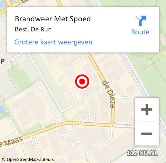 Locatie op kaart van de 112 melding: Brandweer Met Spoed Naar Best, De Run op 17 november 2020 10:30