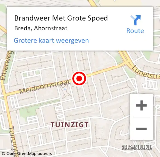 Locatie op kaart van de 112 melding: Brandweer Met Grote Spoed Naar Breda, Ahornstraat op 17 november 2020 11:21