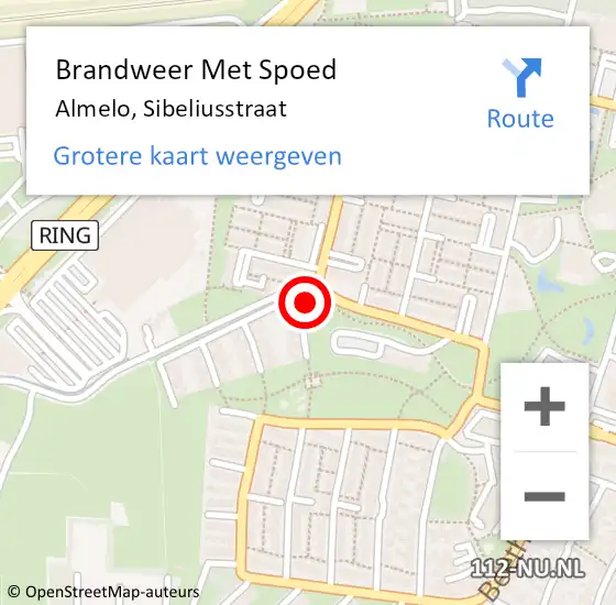 Locatie op kaart van de 112 melding: Brandweer Met Spoed Naar Almelo, Sibeliusstraat op 17 november 2020 11:52