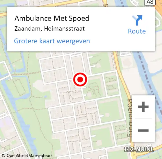 Locatie op kaart van de 112 melding: Ambulance Met Spoed Naar Zaandam, Heimansstraat op 17 november 2020 12:55