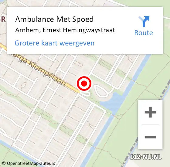 Locatie op kaart van de 112 melding: Ambulance Met Spoed Naar Arnhem, Ernest Hemingwaystraat op 17 november 2020 14:37