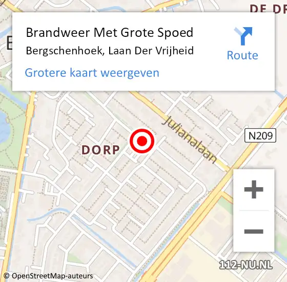 Locatie op kaart van de 112 melding: Brandweer Met Grote Spoed Naar Bergschenhoek, Laan Der Vrijheid op 17 november 2020 14:42