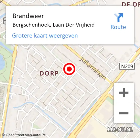 Locatie op kaart van de 112 melding: Brandweer Bergschenhoek, Laan Der Vrijheid op 17 november 2020 14:45