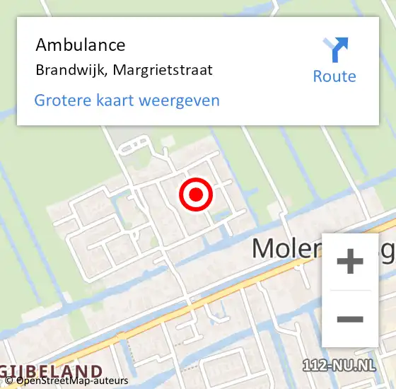 Locatie op kaart van de 112 melding: Ambulance Brandwijk, Margrietstraat op 17 november 2020 15:01