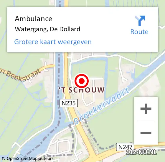 Locatie op kaart van de 112 melding: Ambulance Watergang, De Dollard op 17 november 2020 17:26