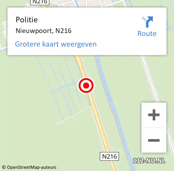 Locatie op kaart van de 112 melding: Politie Nieuwpoort, N216 op 17 november 2020 17:56