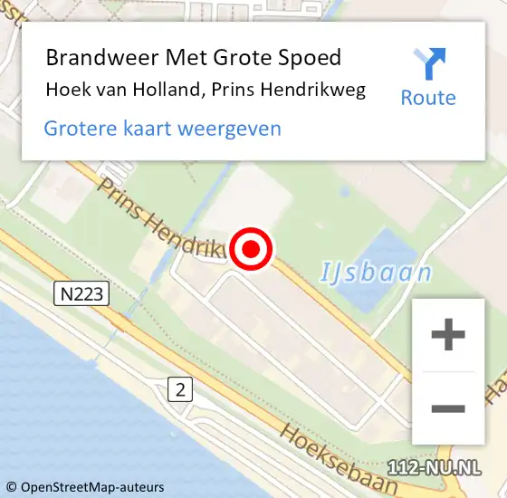 Locatie op kaart van de 112 melding: Brandweer Met Grote Spoed Naar Hoek van Holland, Prins Hendrikweg op 17 november 2020 19:13