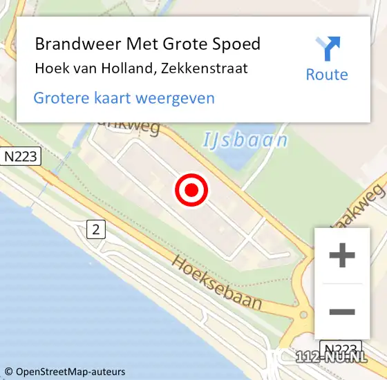 Locatie op kaart van de 112 melding: Brandweer Met Grote Spoed Naar Hoek van Holland, Zekkenstraat op 17 november 2020 19:21