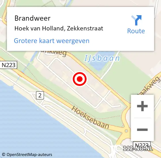 Locatie op kaart van de 112 melding: Brandweer Hoek van Holland, Zekkenstraat op 17 november 2020 19:38