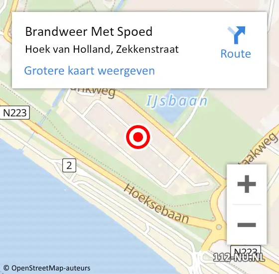 Locatie op kaart van de 112 melding: Brandweer Met Spoed Naar Hoek van Holland, Zekkenstraat op 17 november 2020 20:05