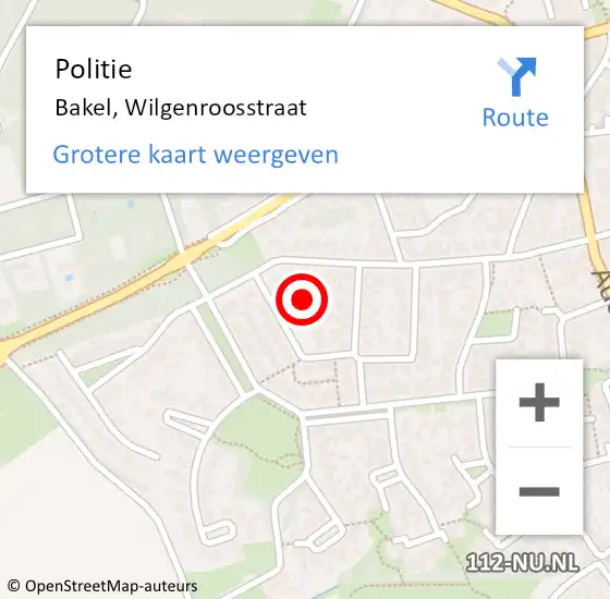 Locatie op kaart van de 112 melding: Politie Bakel, Wilgenroosstraat op 18 november 2020 00:36