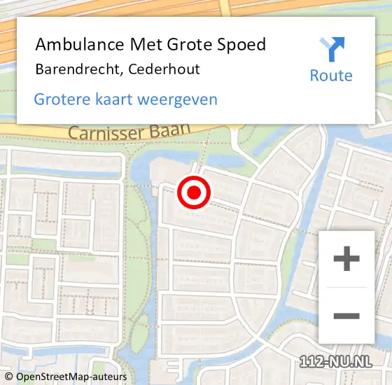 Locatie op kaart van de 112 melding: Ambulance Met Grote Spoed Naar Barendrecht, Cederhout op 18 november 2020 01:52