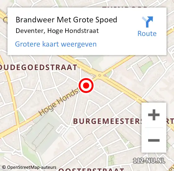 Locatie op kaart van de 112 melding: Brandweer Met Grote Spoed Naar Deventer, Hoge Hondstraat op 18 november 2020 02:21