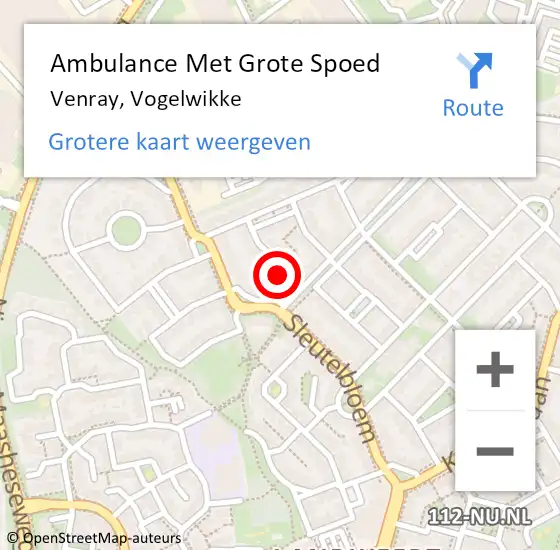 Locatie op kaart van de 112 melding: Ambulance Met Grote Spoed Naar Venray, Vogelwikke op 24 mei 2014 19:21