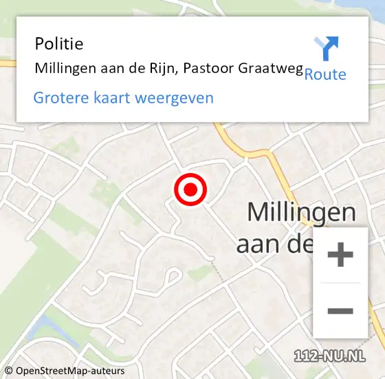 Locatie op kaart van de 112 melding: Politie Millingen aan de Rijn, Pastoor Graatweg op 18 november 2020 13:13