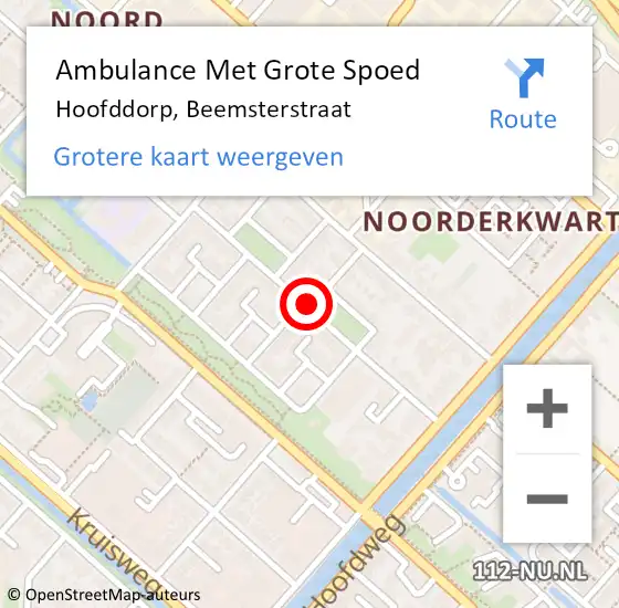 Locatie op kaart van de 112 melding: Ambulance Met Grote Spoed Naar Hoofddorp, Beemsterstraat op 18 november 2020 13:26