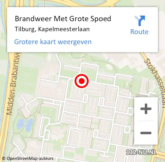 Locatie op kaart van de 112 melding: Brandweer Met Grote Spoed Naar Tilburg, Kapelmeesterlaan op 18 november 2020 13:34