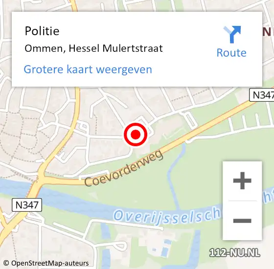 Locatie op kaart van de 112 melding: Politie Ommen, Hessel Mulertstraat op 18 november 2020 14:10