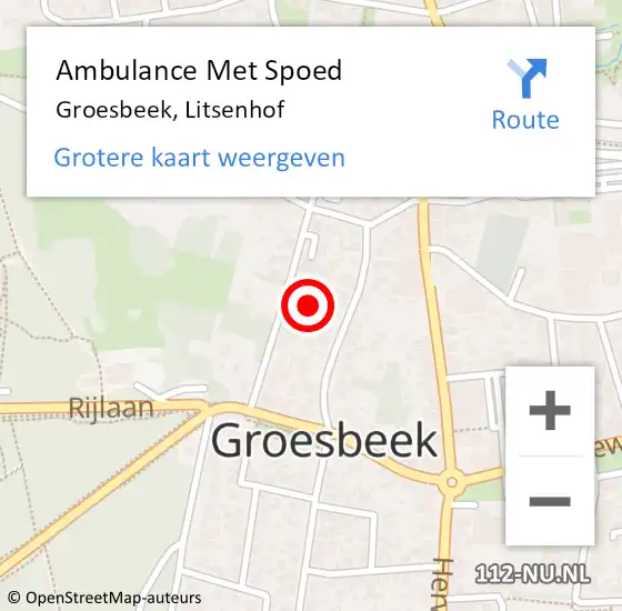 Locatie op kaart van de 112 melding: Ambulance Met Spoed Naar Groesbeek, Litsenhof op 18 november 2020 14:16