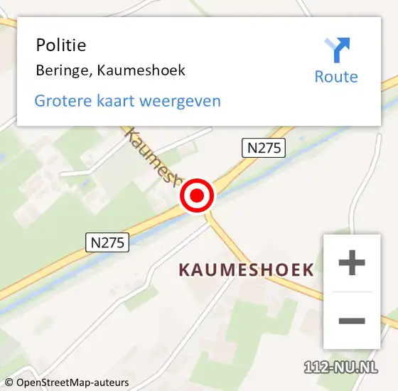 Locatie op kaart van de 112 melding: Politie Beringe, Kaumeshoek op 18 november 2020 14:55