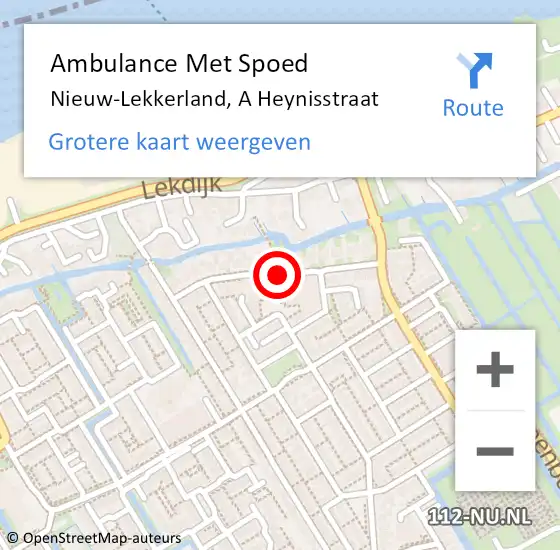 Locatie op kaart van de 112 melding: Ambulance Met Spoed Naar Nieuw-Lekkerland, A Heynisstraat op 18 november 2020 16:31