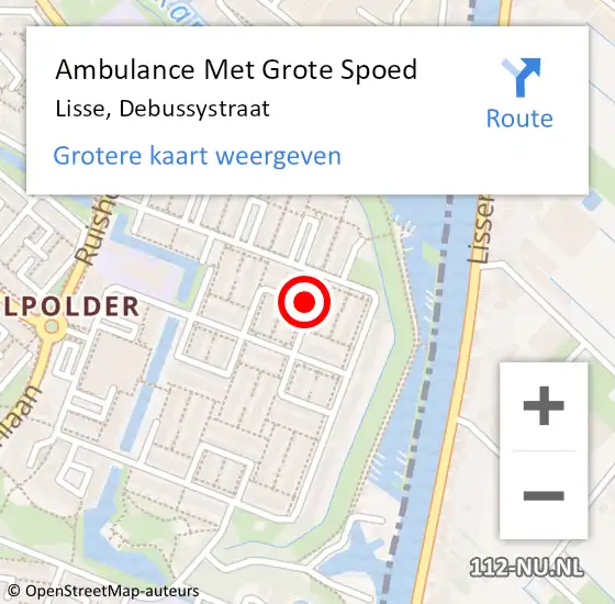 Locatie op kaart van de 112 melding: Ambulance Met Grote Spoed Naar Lisse, Debussystraat op 18 november 2020 17:10