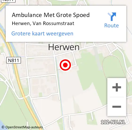 Locatie op kaart van de 112 melding: Ambulance Met Grote Spoed Naar Herwen, Van Rossumstraat op 18 november 2020 17:34