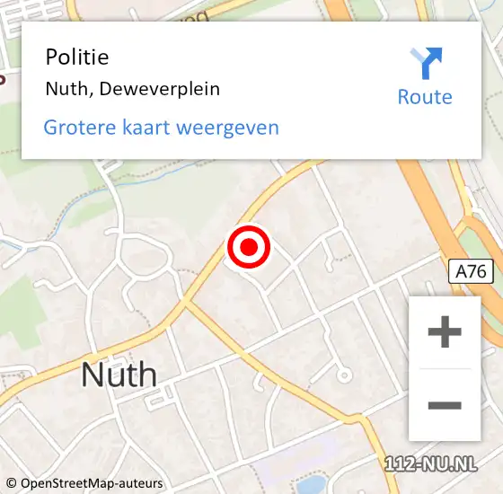 Locatie op kaart van de 112 melding: Politie Nuth, Deweverplein op 18 november 2020 17:58