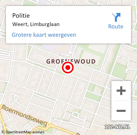 Locatie op kaart van de 112 melding: Politie Weert, Limburglaan op 18 november 2020 18:17