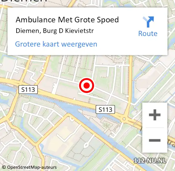 Locatie op kaart van de 112 melding: Ambulance Met Grote Spoed Naar Diemen, Burg D Kievietstr op 18 november 2020 22:31