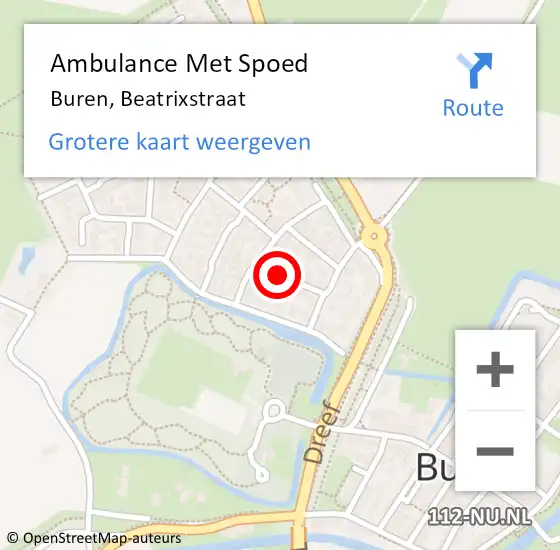 Locatie op kaart van de 112 melding: Ambulance Met Spoed Naar Buren, Beatrixstraat op 18 november 2020 23:31