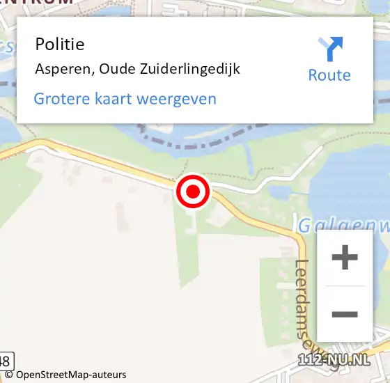 Locatie op kaart van de 112 melding: Politie Asperen, Oude Zuiderlingedijk op 19 november 2020 11:14