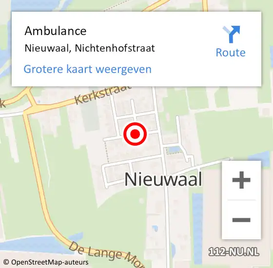 Locatie op kaart van de 112 melding: Ambulance Nieuwaal, Nichtenhofstraat op 19 november 2020 11:35