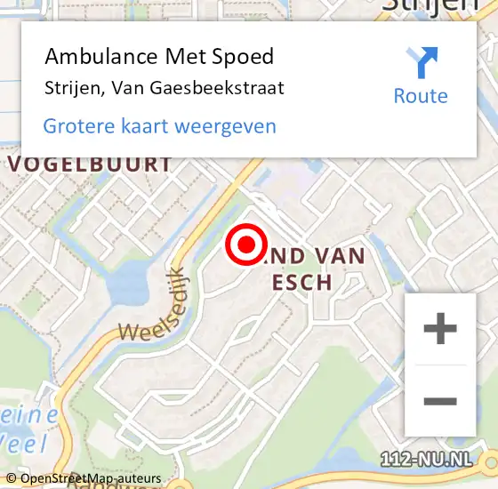 Locatie op kaart van de 112 melding: Ambulance Met Spoed Naar Strijen, Van Gaesbeekstraat op 24 mei 2014 21:43