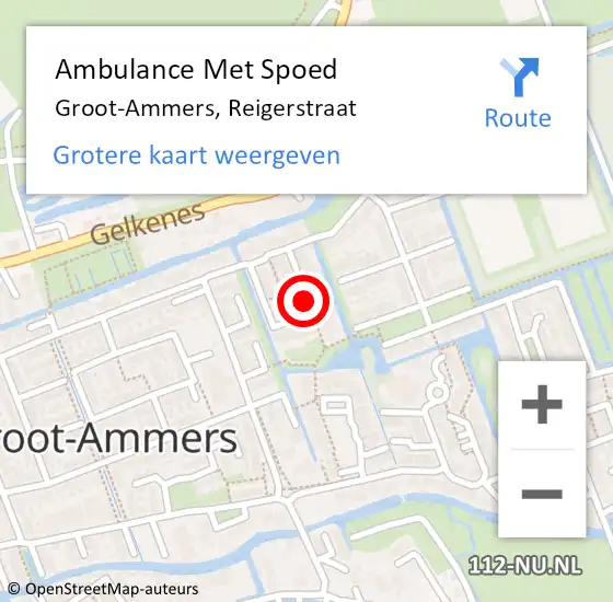 Locatie op kaart van de 112 melding: Ambulance Met Spoed Naar Groot-Ammers, Reigerstraat op 19 november 2020 13:06