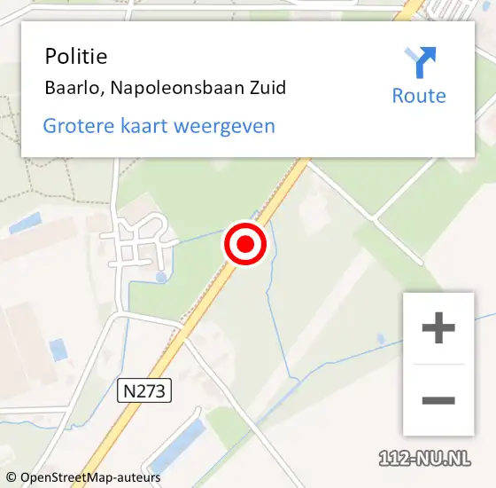 Locatie op kaart van de 112 melding: Politie Baarlo, Napoleonsbaan Zuid op 19 november 2020 13:41